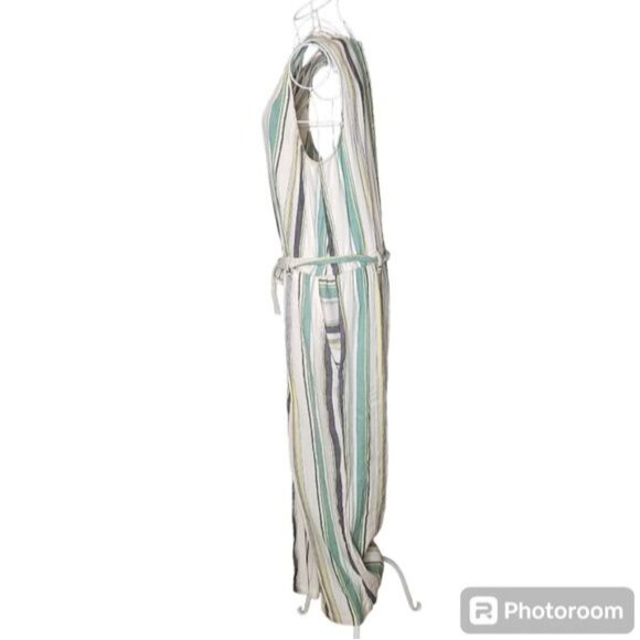 Vince Camuto Linen Blend Striped Daybreak Cropped Jumpsuit Size Large - Picture 4 of 7